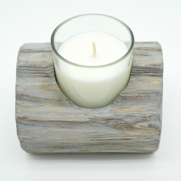 3.54'' H Rustic Washed Gray Wooden Single Compartment Candle Holder