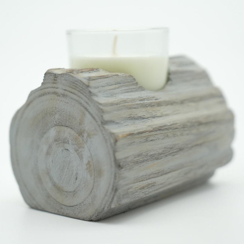 3.54'' H Rustic Washed Gray Wooden Single Compartment Candle Holder